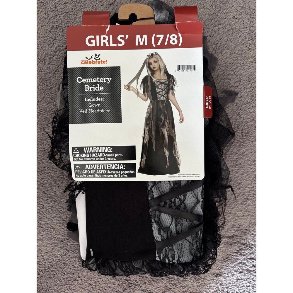 Celebrate Halloween Cemetary Bride Costume w/ Gown and Veil Size 7/8